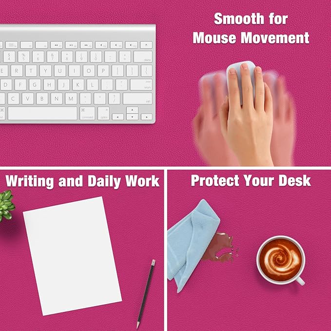 Hsurbtra Desk Pad, 30" x 14" PU Leather Desk Mat, XL Extended Mouse Pad, Waterproof Desktop Blotter Protector, Non-Slip Ultra Thin Large Laptop Keyboard Writing Mat for Office Home, Bright Rose