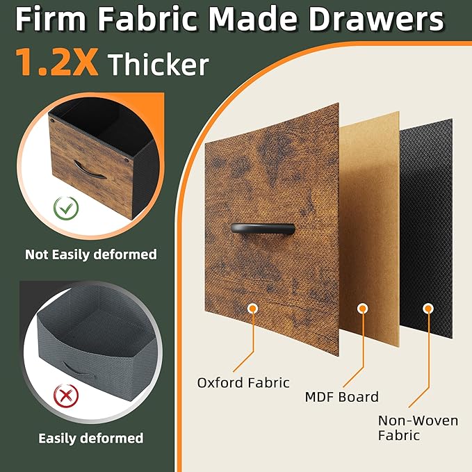 Lateral File Cabinet 4 Fabric Drawer, Mobile Filing Cabinet for Large Printer, Home Office Functional Small Office Storage Cabinet & Printer Stand, Fits A4/Letter Size, 30.4''W, Rustic Brown