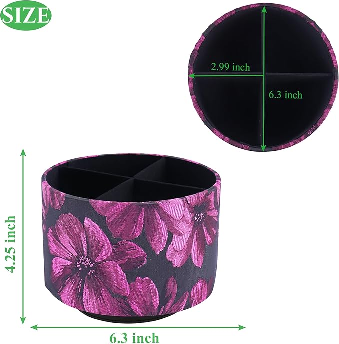 QIELIZI Round Leather Art Supply Organizer,Remote Control Holder,360 Degree Rotating,Multi-Functional Pencil Holder,4 Compartments Desktop Stationary Organizer(1-Dahlia Rose Red)