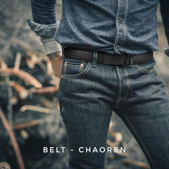 CHAOREN Mens Belt - Mens Ratchet Belt Leather 1 3/8" for Dress Pant - Micro Adjustable Belt Fit Everywhere