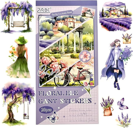 Aesthetic Journaling Sticker Books for Adults - Pre-Cut Scrapbook Stickers Vintage 20 Sheets Junk Journal Supplies Watercolor Scrapbooking Stickers Planner Cottagecore Decorative DIY Arts Craft Making