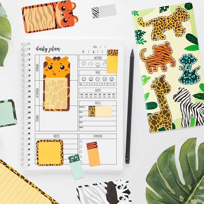 Xqumoi Safari Animal Sticky Notes Set, 550 Sheets, Wild Animal Self-Stick Note Pads Jungle Zoo Animal Writing Memo Pads Page Marker Student Classroom Back to School Office Supplies Small Gift