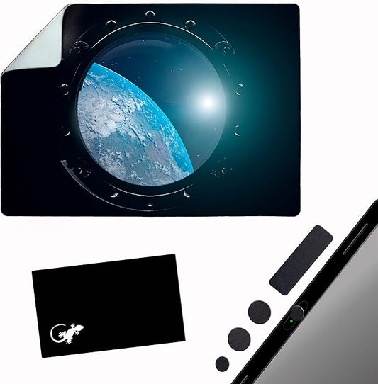 Mouse Pad Adhesive Bottom - Sticks to Any Surface - Portable - Webcam Covers and Screen Cleaner Included (Space Window)