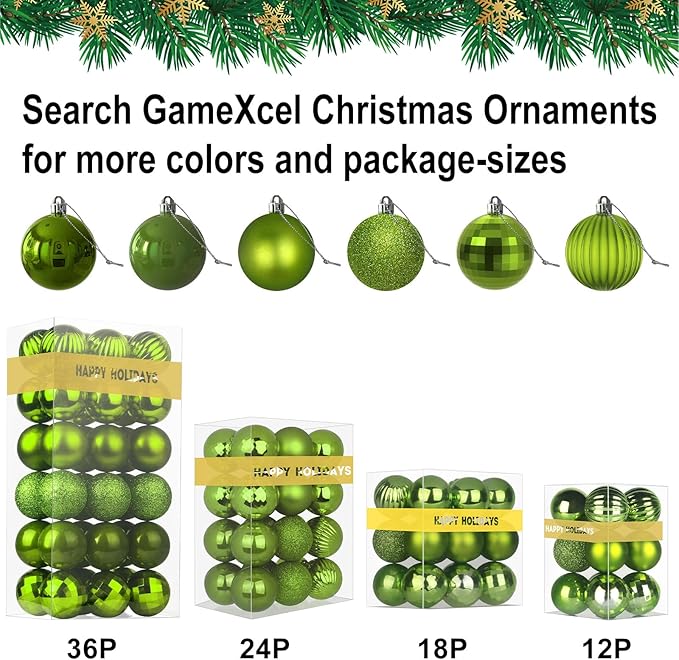 Lime Green 2.5" Christmas Balls Christmas Tree Decoration Ornaments Shatterproof Hanging Balls for Birthday Halloween Holiday Wedding Decorations Set of 24pcs