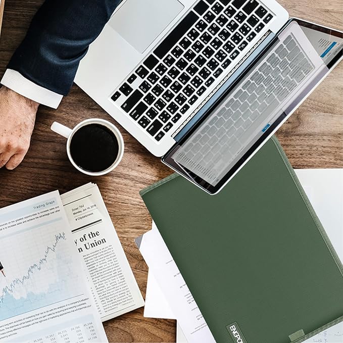 ENGPOW 13 Pocket Expanding File Folder,Fireproof Accordion File Folder Document Organizer with Zipper Closure,Document Folder Safe with Colorful Tabs,A4 Letter Size for Travel,Home,Office,Green