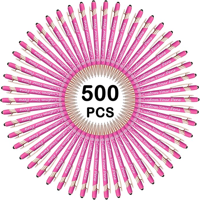 Amlion Personalized Custom Pens with Name Engraved Logo Text,500 Customized Writing Stylus Pen Promotional Item Gift for Men Women Office Business Wedding-Pink