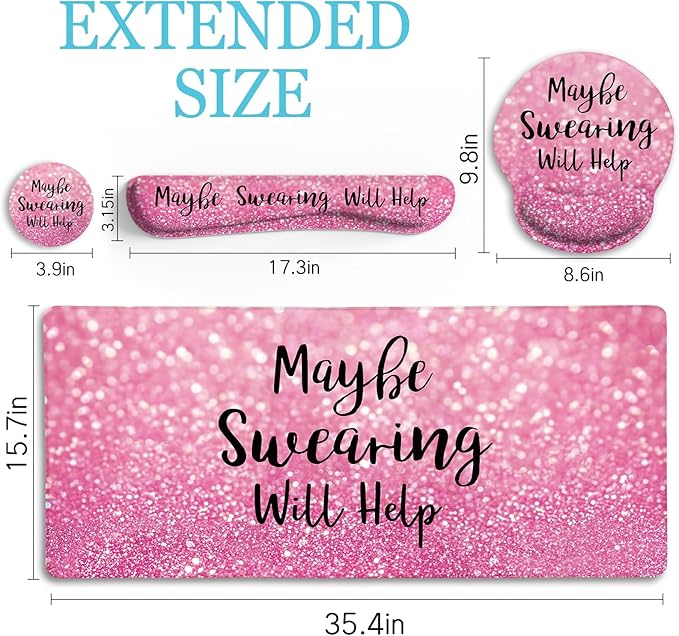 Pink Mouse Pad Set, Ergonomic Mouse Pad with Wrist Rest Keyboard Wrist Support, Large Desk Matt for Desktop, Gaming Mousepad Cup Coaster Set, Cute Pink Office Desk Accessories Decor Supplies