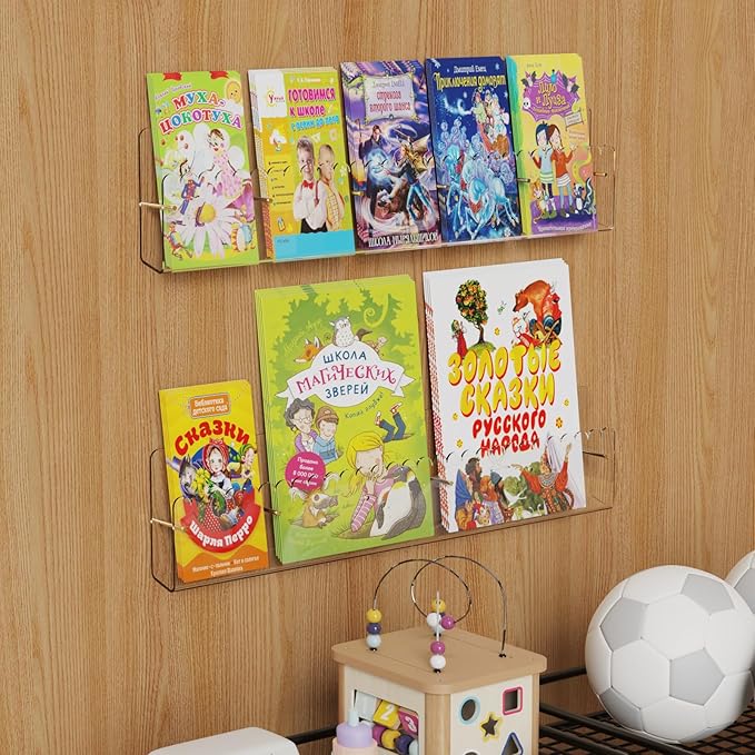 Brochure Holder Wall Mount, 2 Pack Acrylic Modular Flyer with Adjustable Magnetic Golden Bolt, Wavy Lace Pamphlet Display Stand for Organizer Trifold Flyer, Document, Leaflet, 5 Slots