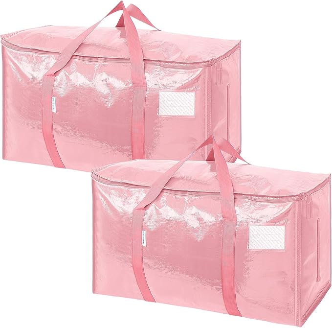 TICONN 2 Pack Extra Large Moving Bags with Zippers & Carrying Handles, Heavy-Duty Storage Tote Moving Boxes for Space Saving (2 Pack, Coral)