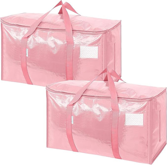TICONN 2 Pack Extra Large Moving Bags with Zippers & Carrying Handles, Heavy-Duty Storage Tote Moving Boxes for Space Saving (2 Pack, Coral)