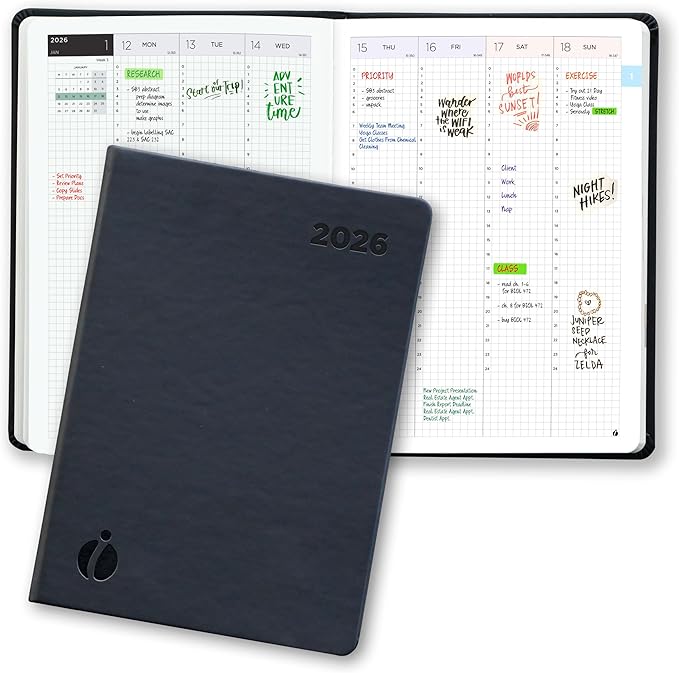 Inamio 24 Hourly Planner 2026 – 24 Hour Weekly and Monthly Appointment Book 2026 – Hardcover, Japanese Design – Minimalist Teacher and Annual Planner with Time Slots – 8.5 x 11