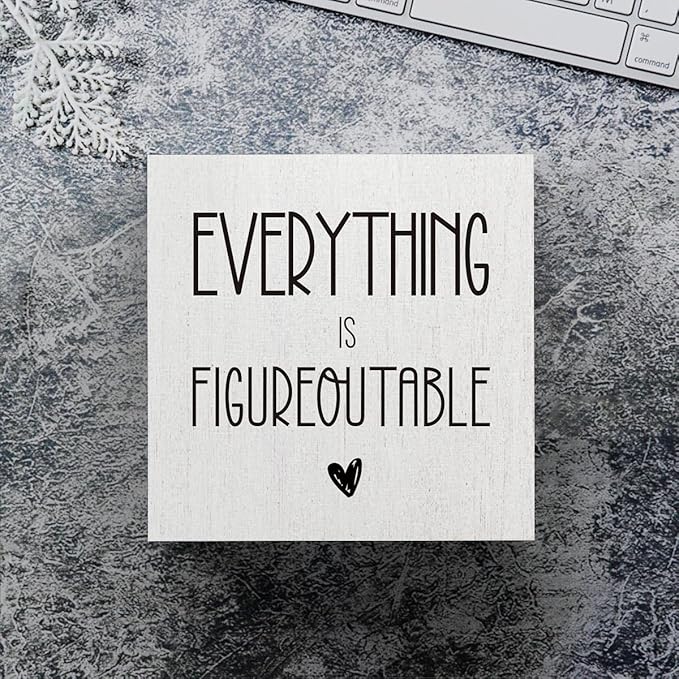 mmiishe Everything Is Figureoutable Wooden Box Sign Decorative Inspirational Farmhouse Wood Box Sign Home Office Decor Motivational Gift Rustic Square Desk Decor Sign for Shelf 5 x 5 Inches