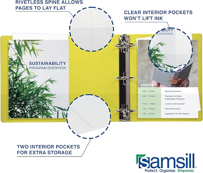 Samsill Durable 2 Inch Binder, Made in The USA, D Ring Binder, Customizable Clear View Cover, Lemon Yellow, Holds 475 Pages