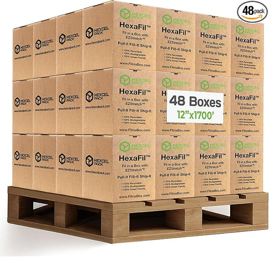 HexaFil Honeycomb Packing Paper - Eco-Friendly, Sustainable Filler for Shipping and Moving, Cushioned Packing Material in Easy Self-Dispenser Box - White, Pallet of 48, 12" x 1700'
