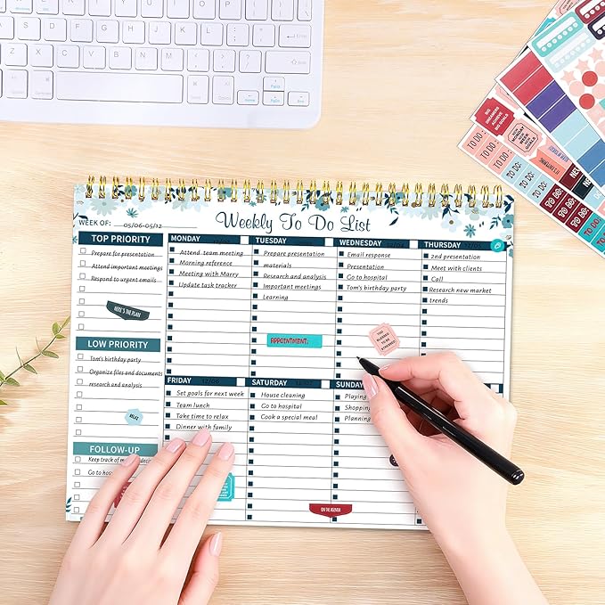 Thboxes 52 Sheets Weekly To Do List Notepad, 8.5" x 11" Efficiently Plan Weekly Task List Notepad for Student Work Home Office School Improve Focus and Efficiency Weekly Planner Blue