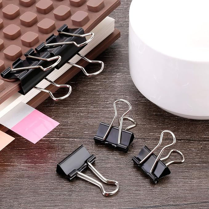 TecUnite 150 Pcs Binder Clips Assorted Sizes Black Paper Clamps Clips Large Medium Small Clips Office Supplies