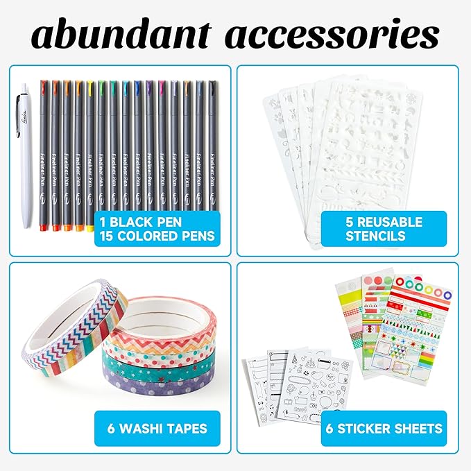 feela Dotted Journal Kit, Dot Grid Journal Hardcover Planner Notebook Set For Beginners Women Girls Note Taking with Journaling Supplies Stencils Stickers Pens Accessories, A5, 224 Pages, Pink