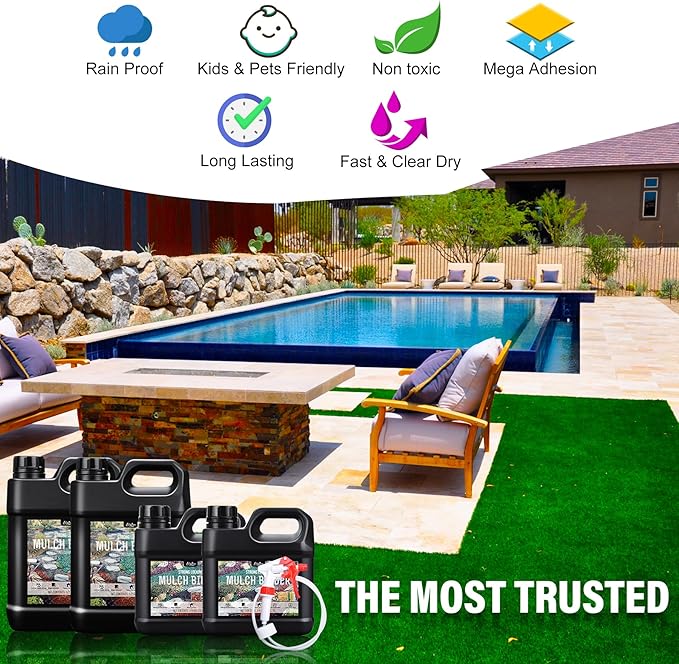 Mulch Glue - 1 Gallon / 128oz Mulch Adhesive Gravel Binder with Applicator for Landscaping, Garden - Non Toxic Ready to Use Landscape Lock Glue Mulches Stabilizer for Pea Gravel, Rock, Stones, Bark