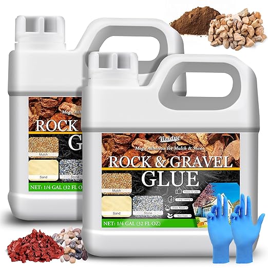Mulch Glue & Gravel Binder - 64oz Rock Glue for Landscaping, Garden, Walkway - Strong Pea Gravel Stabilizer, Concentrate Mulch Adhesive Safe for Lockdown Sticky Stone, Pebble, Bark, Rubber, Pine Straw