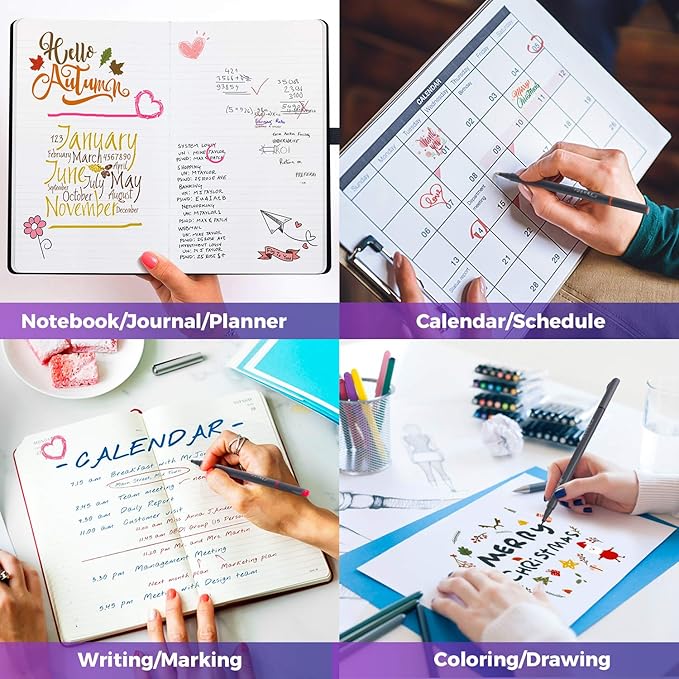 iBayam Journal Pens Fine Point Markers Fine Tip Drawing Pen Porous Fineliner Pens for Journaling Writing Note Taking Calendar Coloring Art Office School Supplies, Mars Black, 18-Pack