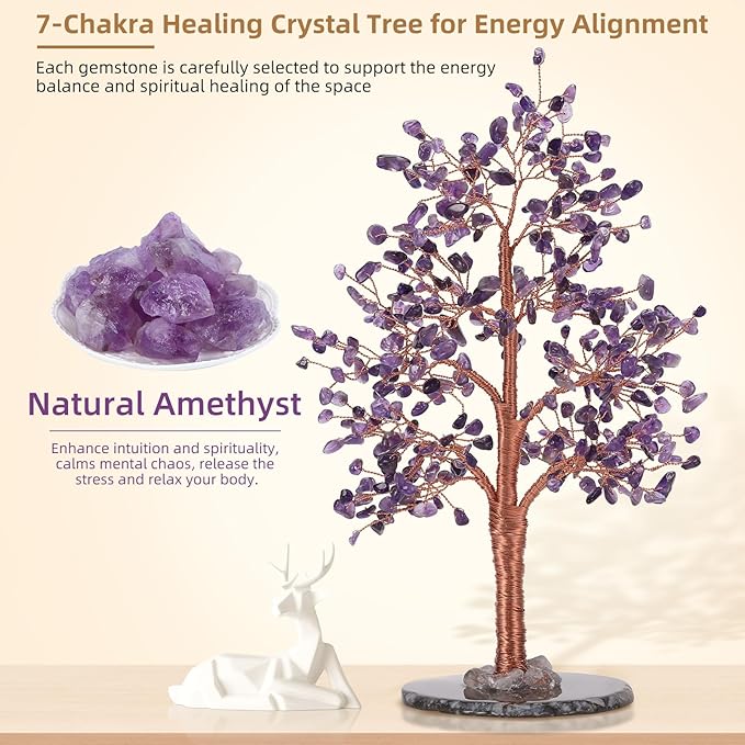 Hopeseed Amethyst Chakra Crystal Tree of Life Handmade Bonsai Healing Crystals Tree for Home, Desk, Living Room, Office Decor for Positive Energy, Good Luck Birthday Gift for Women, Mom, Men