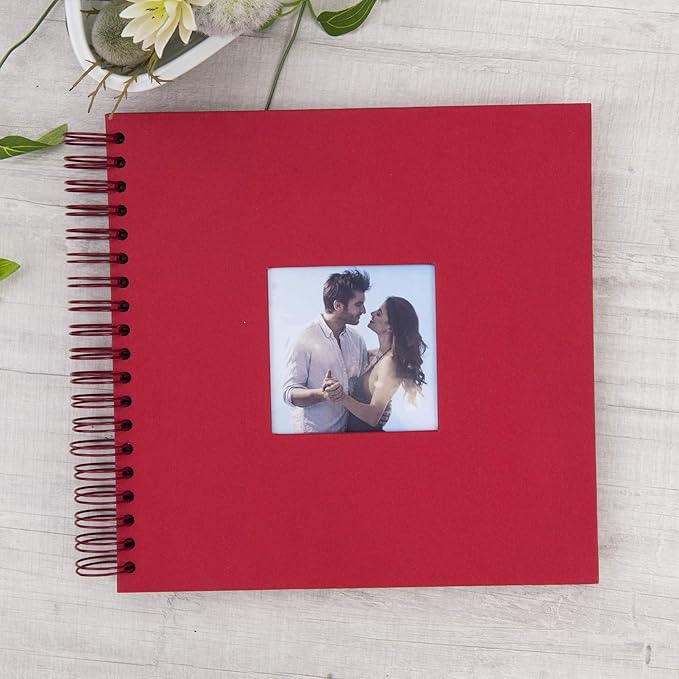 10 x 10 Inch DIY Scrapbook Photo Album with Window Design Cover 80 Pages Craft Paper Memory Book for Weeding Anniversary Travel and Baby (Red)