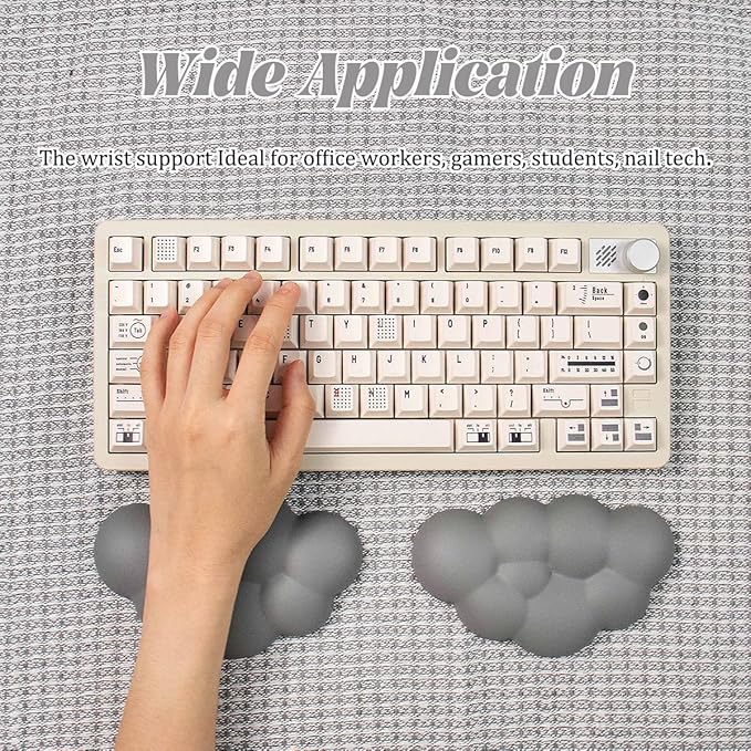 Cloud Wrist Rest Cushion for Mouse Ergonomic PU Leather Mouse Wrist Support Pad with Anti-Skid Base, Desk Elbow Rest Pad for Nail Tech Office School Home Laptop Computer (Grey,2pcs)