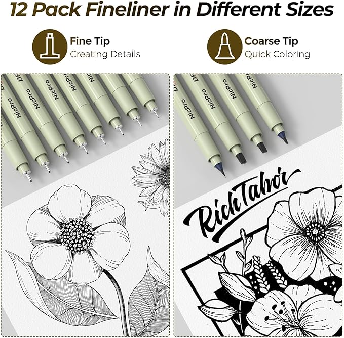 Nicpro 58PCS Art Drawing Supplies Kit in Leather Case, MP1000 Black Metal Mechanical Pencil Set with Drafting Pencil 0.5, 0.7, 0.9 & 2mm, 12 Micron Pen, Sketch Book, 30 Tube Lead Refills for Sketching