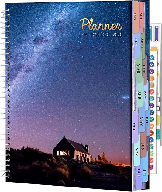 CAGIE 2026 planner Weekly and Monthly Jan 2026-Dec 2026 Hardcover Hourly Daily Planners for Women 26 Calendar Planner with Stickers Spiral Bound Yearly Agenda, 8.5 x 11, Blue