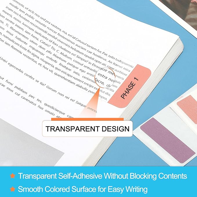 PATIKIL Clear Index Sticky Tabs, 720 Pcs Small Transparent Sticky Notes Bookmarks Planner Stickers Page Tabs for Office Notebooks File Folder Ledger Book, Gradient Blue