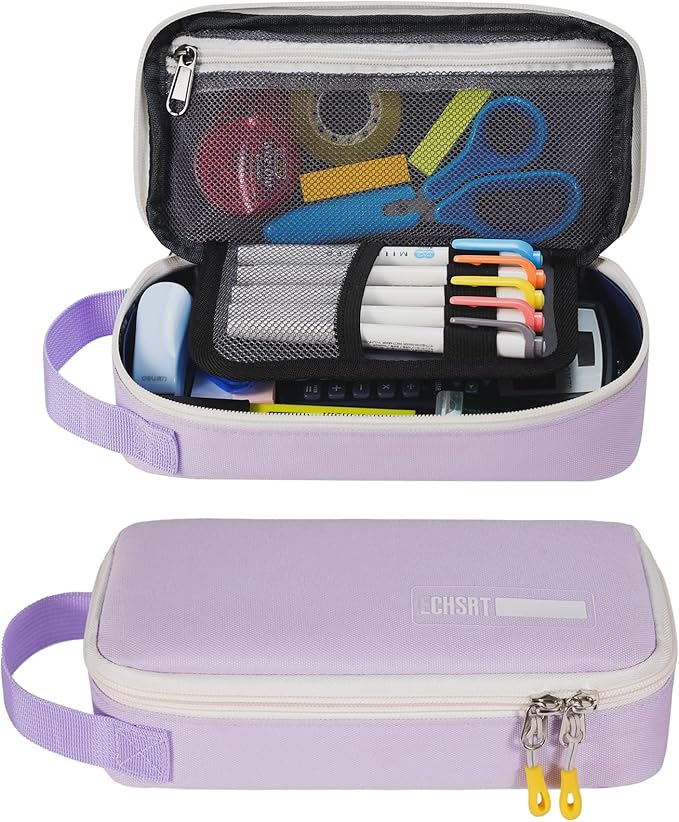 ECHSRT Pencil Case for Men Women, Large Pen Bag for Adults, Portable Pencil Pouch Aesthetic with Handle, Zipper Cases for Office Organizer Purple for Girls
