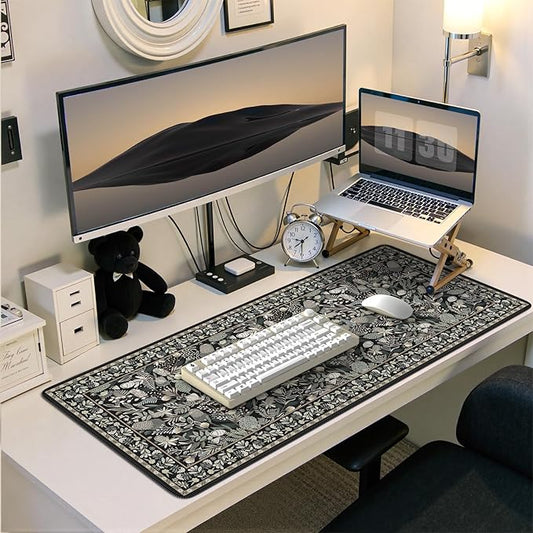 iCasso Black Desk Mat,Big Mouse Pad with Stitched Edges,Gaming Computer Pad for Desktop,Anti-Slip Keyboard Mat for Women Girl,Large Desk Cover Mat for Office Home School