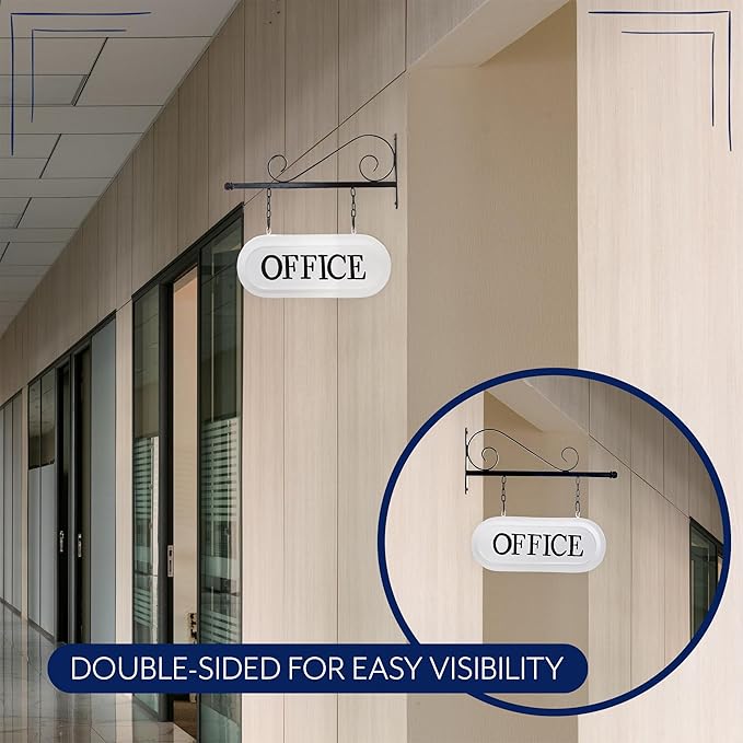 AuldHome Design Wall-Mounted Metal Office Sign, Farmhouse Enamelware 2-Sided Reception/Office Sign