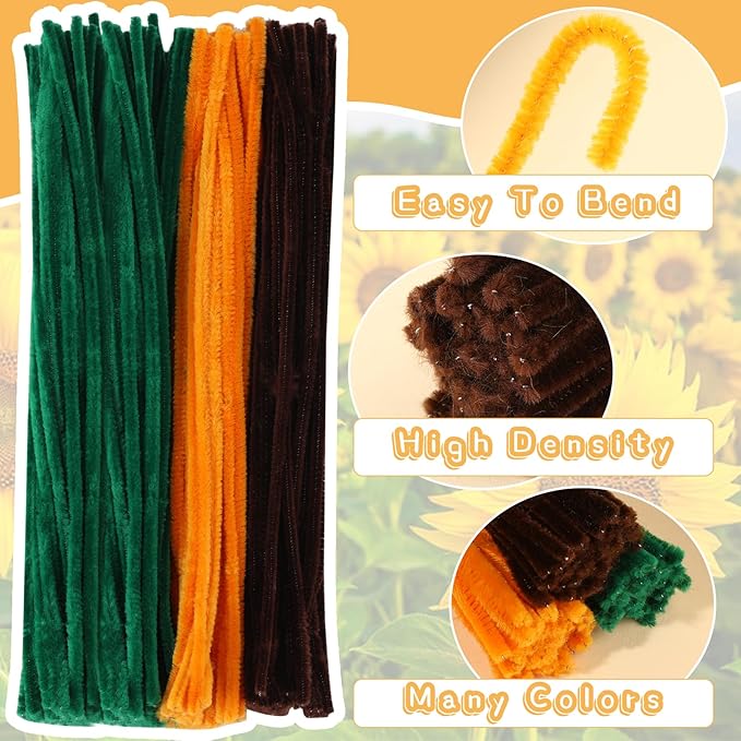 UzecPk 190PCS Pipe Cleaner Sunflower Kit for Crafts, Pipe Cleaners for Crafts, Pipe Cleaner Flowers Crafts, Pipe Cleaners for Flowers, Craft Supplies Kit, Ideas for Art Project Activity
