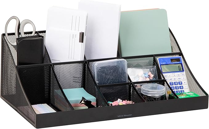 Mind Reader Countertop Organizer, 2-Tier Office Breakroom Supply Caddy, Metal Mesh, Black