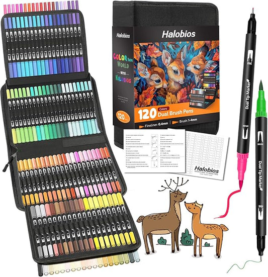 120 Colors Dual Brush Marker Pens, Art Markers with Fine and Brush Tip Coloring Markers for Adults, Marker for Journaling Calligraphy Drawing Sketching Doodling Illustrating
