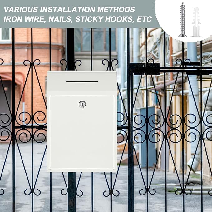 Metal Donation Cash Box Collection Safe Suggestion Box with Lock Wall Mounted Mailbox Delivery Ballot Container for Home Office Outdoor Door