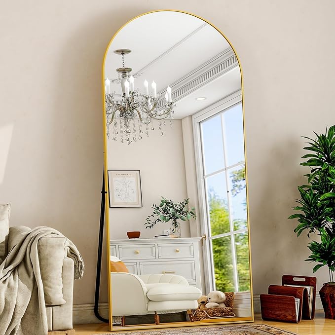 Arched Gold Full Length Mirror, 68"X22"Large Floor Mirror with Stand,Hanging or Leaning Full Body Mirror with Aluminum for Living Room and Bedroom