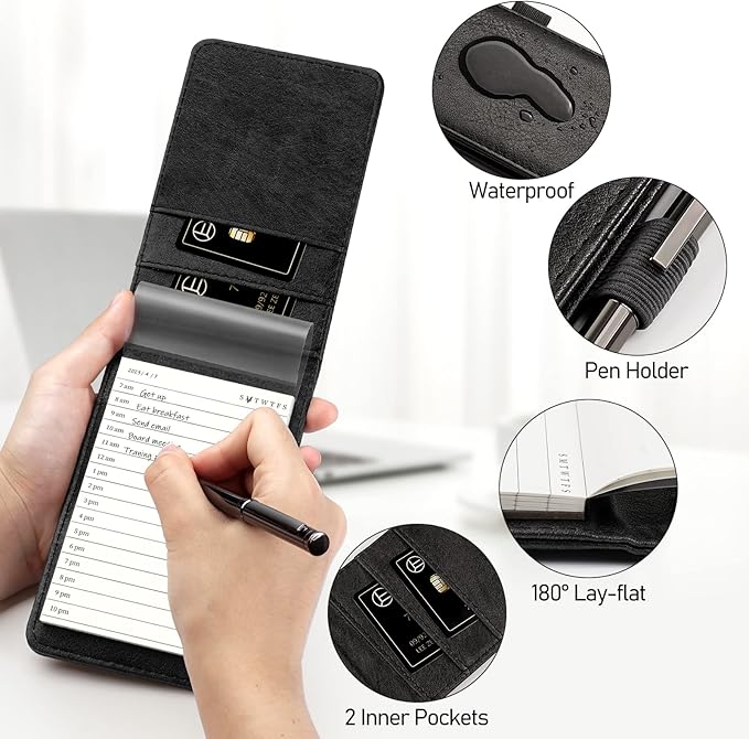 WEMATE 10 Pieces Small Notepad Holder Set Pocket Notebook - Included Mini Pocket Notepad Holder Set with 8 Memo Book Refills and Metal Pen for Meetings, Daily Records, and Notes 3 x 5 Inch (Blue)