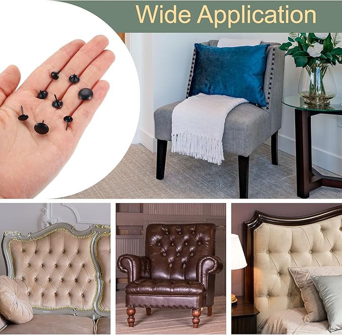uxcell 100 Pcs Upholstery Tacks, 7 x 13mm Round Head Upholstery Nails Pins Vintage Decorative Furniture Tacks for Chairs Sofas Beds DIY Project, Black