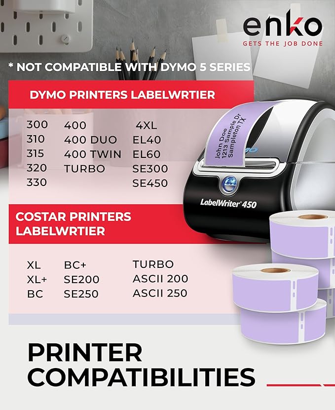 enKo [6 Rolls, 2100 Labels] Address, Shipping & Barcode Labels 30252 - Lavender (1-1/8" x 3-1/2") Compatible for Dymo LabelWriter