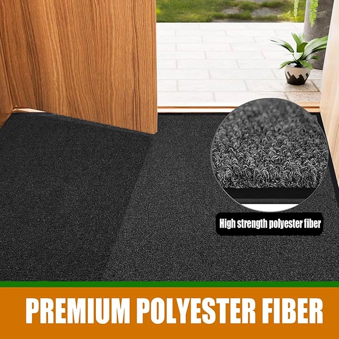 Front Door Mat, 4' x 6' Extra Large Commercial Industrial Rug Heavy Duty Outdoor Indoor Entryway Doormat Low Profile Welcome Entry Door Mat Non Slip Backing for Entrance Home Office,Black