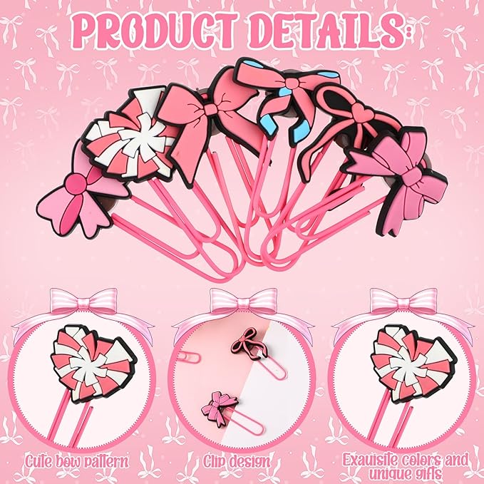 90 Pcs Pink Bow Paper Clips Cute Decorative Bookmark Clips Large Paperclips Preppy Bookmarks Planner Clip for Office Home Supplies Gifts Wedding Decoration Desk Accessories Stationery
