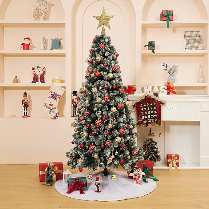 100Pcs Elegant Christmas Ball Set Christmas Tree Ornaments with Glitter and Patterns Bulk Ornaments for Tree as Festive Christmas Decor Xmas Ball Set Red Gold