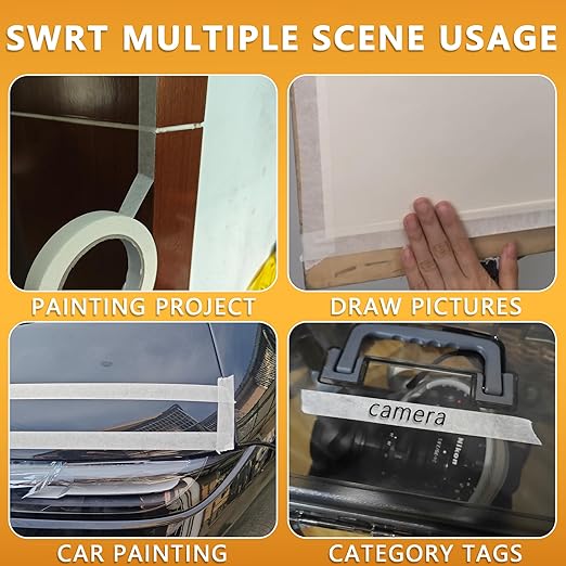 SWRT Masking Tape 0.75 Inch x 55 Yards, Pack of 4 Rolls, Adhesive Painting Tape Bulk for General Purpose Beige White Color, Paper Tape for Painting, Crafting, School Stationery, Arts, Home Use etc