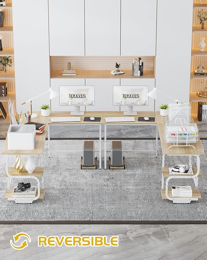 Teraves Reversible L Shaped Desk with Large Surface, 69 Inch Sturdy Corner Desk with Storage Shelves, Premium Office Computer Desk Workstation for Home Office Gaming