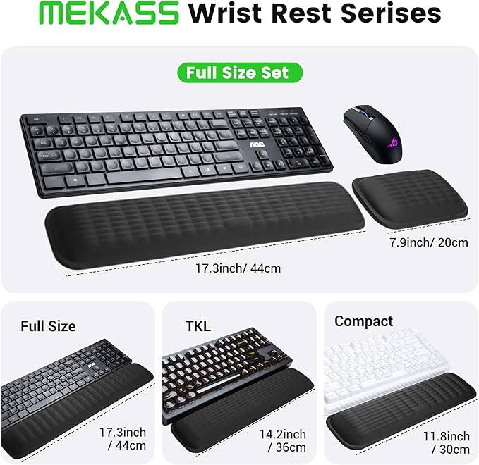 MEKASS Keyboard Wrist Rest - Soft Memory Foam Wrist Support for Long Hours of Work, Gaming, Studying (Light Gray)