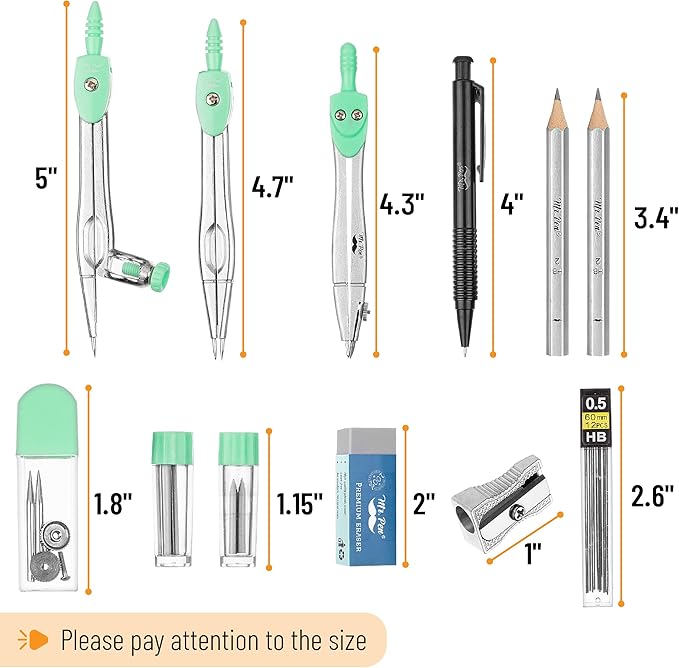 Mr. Pen- Geometry Set, 15 pcs, Green, 6 Inch Swing Arm Protractor, Divider, Set Squares, Ruler, Compasses and Protractor