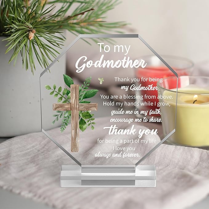 Yopyame Acrylic Gift for Godmother - Godmother Gifts from Godchild for Women Thank You for Being My Godmothers Acrylic Plaque Office Table Decor Birthday Christmas Keepsake Paperweight for Godmothers
