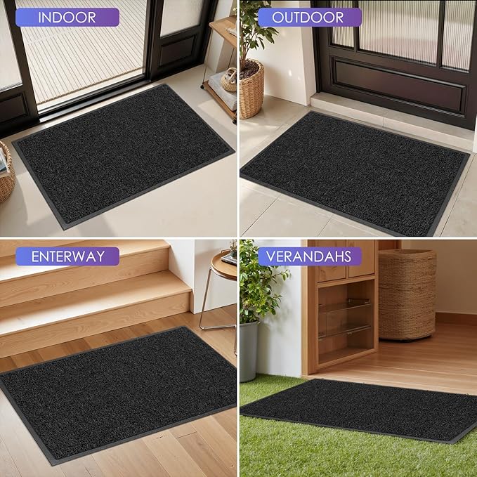 Kuyal Door Mat, 3'x10' Indoor Outdoor Entrance Mat to Trap Dirt and Moisture, Non Slip Waterproof Outdoor Mats, Commercial Floor Inside Outside Entrance, Heavy Duty Durable Welcome Mats, Black